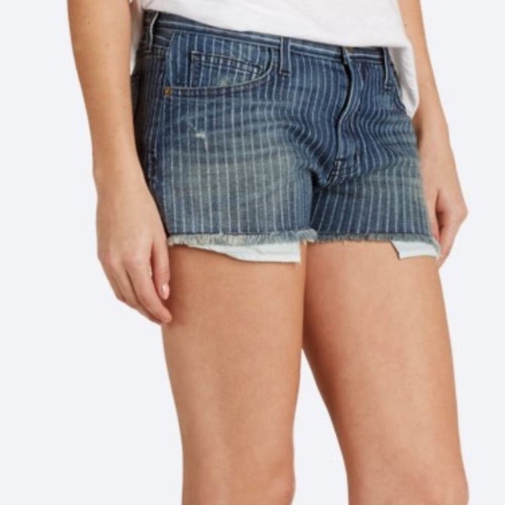 Current/Elliott Boyfriend Short Womens 24‎ Blue Pinstripe Raw Hem Distressed